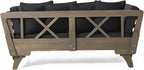 Merax Outdoor Patio Daybed Sofa,3-Seat Sofa with Foldable Arm 4 Back Pillows,Teak Acacia Wood Frame Beige Removable Cushion,Grey+Black