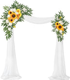 Artificial Flowers Wedding Arch Swag Kit, 3-Piece with White Chiffon Drape