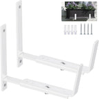 Y&M 2 Pack Adjustable Planter Brackets (6 to 12.5 in), Universal Window Box Mounting Hooks, Heavy Duty Iron Flower Box Wall Mounts for Balcony, Fences, Patio, and Garden - White