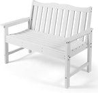 Backyard Expressions Poly Patio Bench (800 Lb Capacity) – Weatherproof Outdoor Bench, Low Maintenance, Heavy-Duty Recycled Material – Ideal for Porch, Patio & Park (White Woodgrain Look)