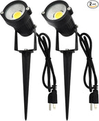 GSS6005 Plug in Spotlight Outdoor, 5W LED Landscape Spotlight 120V, 3000K Warm White, Metal Construction with Ground Stake, 3ft Cord and Plug, Black (Pack of 2)