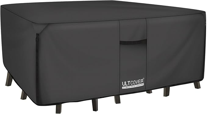 ULTCOVER 600D Tough Canvas Heavy Duty Rectangular Patio Table and Chair Cover - Waterproof Outdoor General Purpose Furniture Covers 111 x 74 inch, Black
