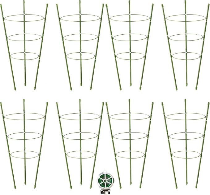 8 Pack Tomato Cage Plant Support Cages for Garden, 18 inches Tomato Trellis for Climbing Plants, Upgrade Garden Plant Stakes with Adjustable Ring, Tomato Rings for Support
