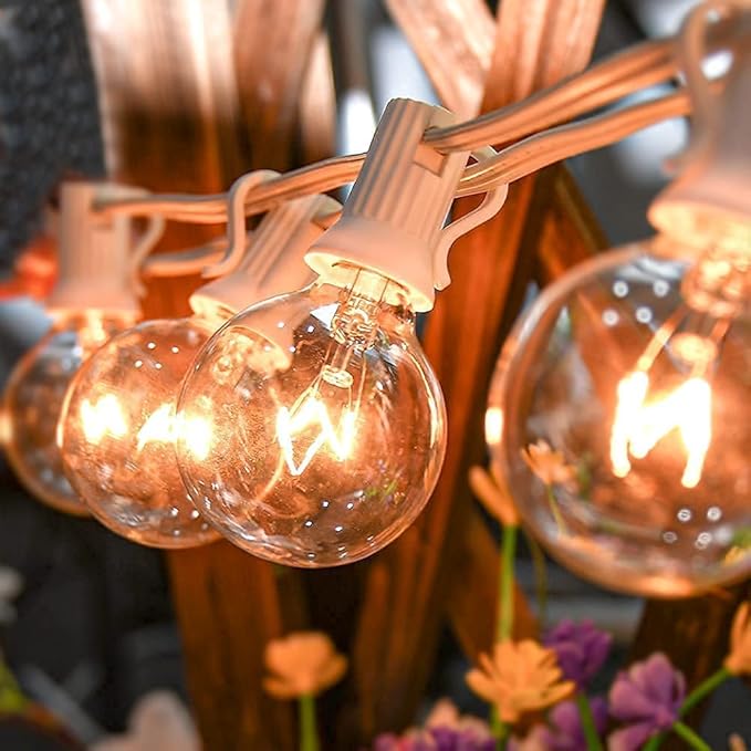 String Lights 25 ft Outdoor G40 Clear Edison Bulbs, Warm White