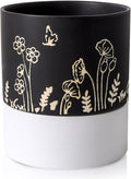Nihow Self Watering Plant Pot: 6 Inch Ceramic Planter with Drainage Hole & Water Storage Plus for Indoor & Outdoor Plants - Cylinder Round Flower Pot for Succulent/Herbs/Violets -Black