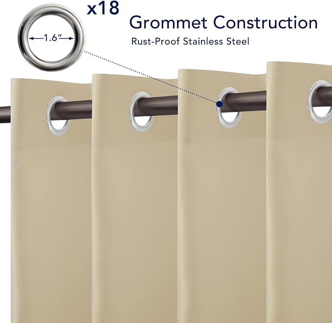 PureFit Outdoor Curtains for Patio Waterproof Weatherproof, UV Resistant Outside Curtains for Gazebo, Front Porch, Pergola, Sun Blocking Privacy Curtain, 150W x 95L inch, 1 Panel, Beige