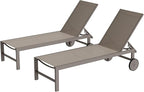 Shintenchi 2 PCS Outdoor Chaise Lounges Chair with Wheels Aluminum Reclining Patio Lounge Chairs with 5 Adjustable Position Recliner for Patio, Beach, Yard, Pool Patio Furniture Set,Khaki