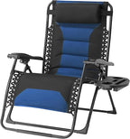 Zero Gravity Chair Oversized Folding Recliner XL, Padded Anti Gravity Lounge Chair with Adjustable Pillow & Cup Holder for Outdoor Camping, Patio, Poolside, Lawn (Black & Blue)