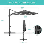 Best Choice Products 10ft Solar LED Cantilever Patio Umbrella, 360-Degree Rotation Hanging Offset Market Outdoor Sun Shade for Backyard, Deck, Poolside w/Lights, Easy Tilt, Cross Base