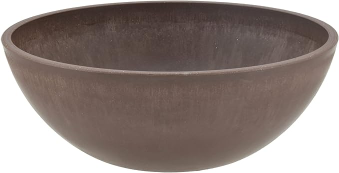 PSW Pot Collection M30C 12-inch Plastic/Stone/Wood Composite Low Bowl Planter – No Drainage Hole (Drillable), Shallow Indoor/Outer Pot for Succulents, Bonsai, Fairy Gardens, Herbs, Chocolate