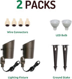 Lumina Lighting® 5W Landscape Lighting 12V Landscape Lights Low Voltage Landscape Spotlights Warm White Waterproof Outdoor Replaceable LED Bulb for Garden,Lawn,Porch,Patio and Yard (Bronze) (2-Pack)