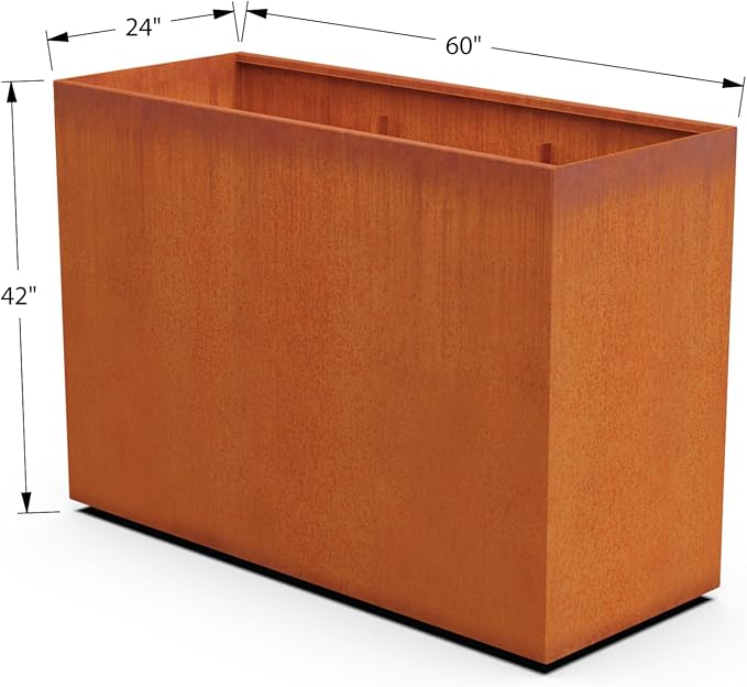 Plantercraft Extra Large Corten Steel Planter, 60x24x42 Inch | Large Rectangular Planters for Outdoor Plants & Privacy Screens | Heavy Duty Metal Planter Box, Made in USA