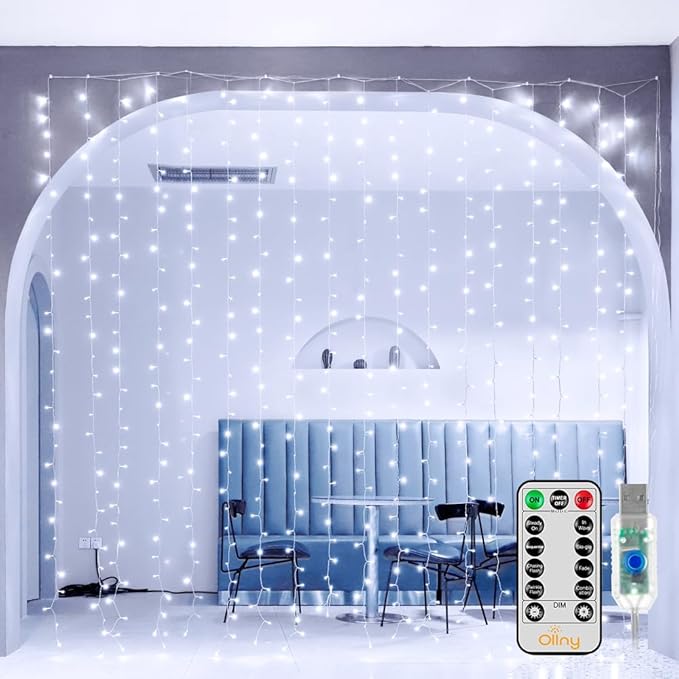 Indoor String Lights 300 LED Curtain 9.8 x 9.8 ft Remote Control
