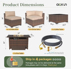 Aoxun 8 Piece Patio Furniture Set with 44” Fire Pit Table Wicker Rattan Outdoor Sectional Sofa Set with Coffee Table and Thickened Cushions & Hose, Khaki (Waterproof Cover Included)