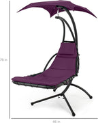 Best Choice Products Outdoor Hanging Curved Steel Chaise Lounge Chair Swing w/Built-in Pillow and Removable Canopy - Purple