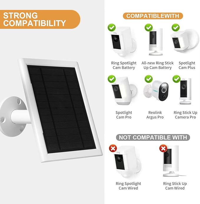 5W Solar Panel Compatible for Ring Camera Spotlight Cam Plus/Pro (Battery) Stick Up Cam/Pro Spotlight Cam Battery, with 10ft Cord IP65 Waterproof with Type-C to DC Adapter Cord-2Pack