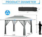 ECOTOUGE 13x13 FT Pop Up Canopy Tent with Mosquito Nettings, Patio Party Instant Shelte Gazebo w/Carrying Roller Bag Waterproof and UV Resistant for Outdoor Garden, Grill and Backyard, Grey-White