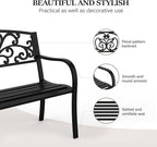 VINGLI Outdoor Bench for Patio Metal Garden Bench w/PVC Back Pattern - Image 4