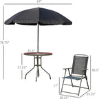 Outsunny 6 Piece Patio Dining Set for 4 with Umbrella, Outdoor Table and Chairs with 4 Folding Dining Chairs & Round Glass Table for Garden, Backyard and Poolside, Black and Coffee