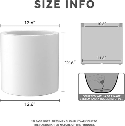 12.6" Dia Round Concrete Planter – Pure White