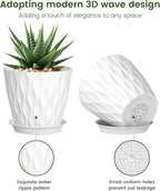 5 inch Plant Pots for Indoor Outdoor Plants, 6 Pack Thick Nursery Pots with Drainage Holes and Saucers, 3D Modern Wave Texture Small Plastic Planter Flower Pots, Multicolor