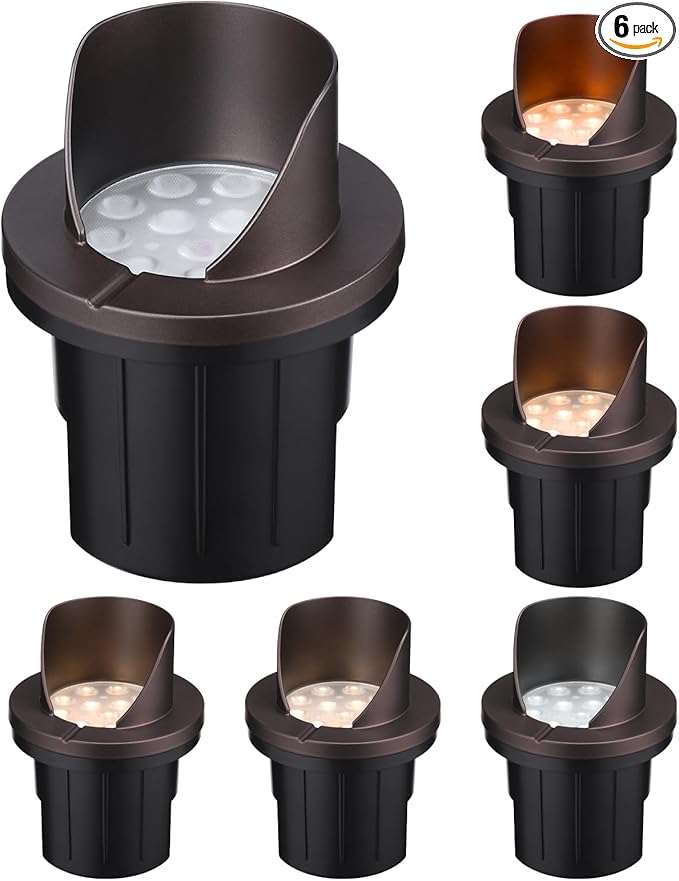 LEONLITE Dia. 4 Inch 5CCT Well Lights Landscape LED In Ground, Shielded Top, 5 Color Temperature Selectable, 12-24V AC/DC CRI90 Low Voltage Garden Landscaping, Oil Rubbed Bronze Aluminum, Pack of 6