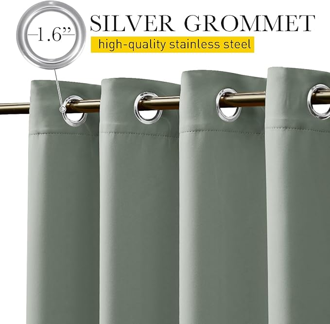 NICETOWN 2 Panels Outdoor Curtains for Patio Waterproof & Windproof, Thermal Insulated Top & Bottom Grommet & Back Tab Sun Blocking Outdoor Drapes with Fixed Rope for Gazebo, Sage Green, W66 x L90
