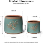 YBX Terracotta Pots with Drainage Holes, Bee Decor, Planter for Indoor Plants, Flower Pots Indoor Succulent, Herbs, Snake Plants (Turquoise, 6+4 Inch)