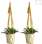 Artilady Boho Macrame Plant Hangers - Handmade Hemp Rope Hanging Baskets for Plants with Ceiling Hooks, Bohemian Home Decor Wall Art (Ginger-Yellow-2pcs)