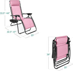 Best Choice Products Set of 2 Adjustable Steel Mesh Zero Gravity Lounge Chair Recliners w/Pillows and Cup Holder Trays - Bubblegum Pink/Black