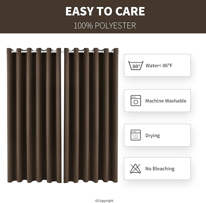Water Proof Outside Curtains W84 x L84 with Grommet Top for Porch, Thermal Insulated Washable Light Block Outdoor Divider Drapes for Patio Gazebo Deck Pool Area Pergola Cabana (Brown, 2 Panels)