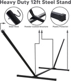 SUNCREAT Hammocks Extra Large Double Hammock with 12 ft Stand for Outside, 475lbs Capacity, Outdoor Portable Hammock with Hardwood Spreader Bar, Extra Large Pillow, Dark Green