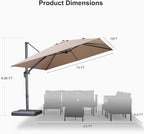 PURPLE LEAF Patio Umbrella 10' X 10' Rectangle Cantilever Umbrella Large Aluminum Outdoor Umbrellas with 360-degree Rotation & UPF40+ Premium Fabric for Deck Pool Garden Yard,Sand Dune