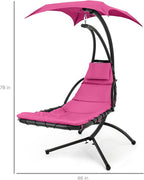 Best Choice Products Outdoor Hanging Curved Steel Chaise Lounge Chair Swing w/Built-in Pillow and Removable Canopy - Pink