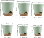 Indoor Self Watering Planters with Drainage Holes and Saucers, 8, 7, 6.5, 6, 5.5, 5 Inches, Green, 6 Pots.