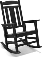 LUE BONA Outdoor Rocking Chairs Set of 4, Weather Resistant HDPS Poly Rocker Chairs, 350lb Heavy Duty, Oversized Porch Rocker for Adult, High Back Smooth Rocking Chairs for Outdoor & Indoor, Black