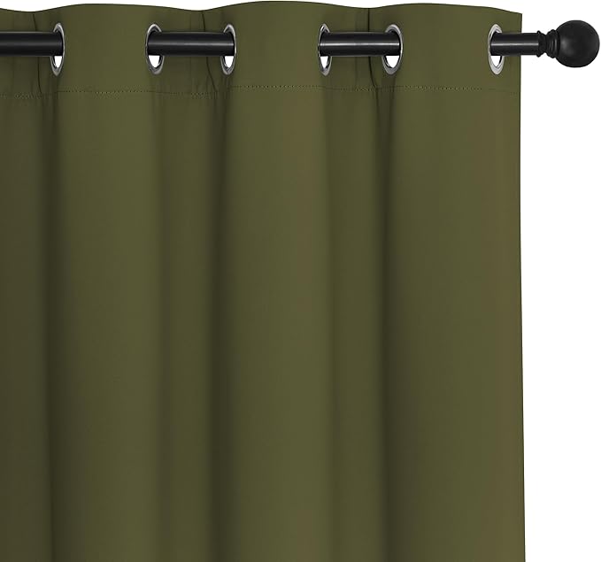 NICETOWN Blackout Curtains 72 inches Long, Grommet Privacy Window Treatment Thermal Insulated Room Darkening Sliding Glass Door Drape for Bedroom Living Room, 1 Panel, W100 x L72, Olive Green