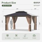 Aoxun 10'x12' Hardtop Gazebo, Aluminum Frame Permanent Pavilion with Curtains and Netting, Outdoor Polycarbonate Gazebo, Double Roof Canopy, for Gardens, Patios, Lawns