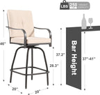 Patio Swivel Bar Stools Set of 2, Outdoor Bar Height Swivel Chairs with Cushions for Garden Balcony Backyard, Beige