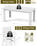 GREENVINES 7-Piece Outdoor Dining Set | HDPE | Patio Table and Chairs Sets for 6 | Patio Furniture | All Weather | Umbrella Hole | White | for Backyard Poolside Garden