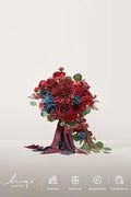 Artificial Flowers Bridal Bouquet in Burgundy and Navy Blue, 15-Inch