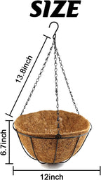 TIHOOD 4 Pack 12 inch Hanging Planter Basket Outdoor Large Hanging Flower Pots Indoor with Coco Coir Liner Round Wire Plant Holder Chain Hanging Basket Garden for Home Decor Balcony Office