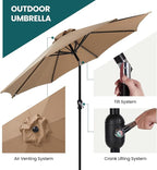OLIXIS 9ft Patio Umbrella with Tilt and Crank Button & 8 Sturdy Ribs Waterproof, Patio Table Umbrella Perfect for Poolside, Terrace, Beach and Outdoor Restaurant, Brown