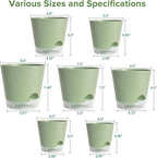 GARDIFE 2026 Upgraded Self Watering Plant Pots with Drainage Hole, 8/7/6.5/6/5.5/5/4 Inch Flower Planting Containers for House Plants, African Violet, Flowers, Cactus (Green, 8+7+6.5+6+5.5+5+4 inch)