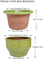 African Violet Pots Self Watering Round Ceramic Violet Pot (Green, 6 inch)