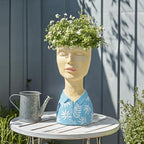DiliComing Face Planter Pot Head Planter - Resin Blue Boy Head Planters for Indoor Outdoor Plants Decorative Flower Pot for Garden Home Office Bust Sculpture Plant Stand 5x6x10.5 Inch