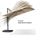 PURPLE LEAF 9'×11.5' Cantilever Patio Umbrella with Base Rectangle Offset Outdoor Umbrella Cover with Zipper for Garden Deck Pool Beige