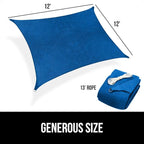 GORILLA GRIP Heavy Duty Sun Shade, UV Protection Fade Tear and Rust Resistant Rectangle Sunshade Canopy, Curved Edges Blocks Sunlight, Breathable Sail, Outdoor Patio, Lawn Garden 12x12 FT Blue
