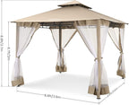 COBIZI Gazebo 10x10 Heavy Duty Gazebos with Improved Nettings Outdoor Gazebo Double Roof Patio Gazebos with Metal Steel Frame Outdoor Canopy for Patio, Deck, Backyard (Khaki)