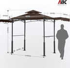 ABCCANOPY Grill Gazebo with 2 Side Awnings - 14x5 Outdoor BBQ Canopy Shelter with 2 Led Lights for Patio Backyard Grilling (Brown)
